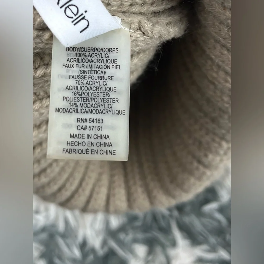 Calvin Klein Women's Winter Hat Beanie One Size Tan Faux Fur Knit